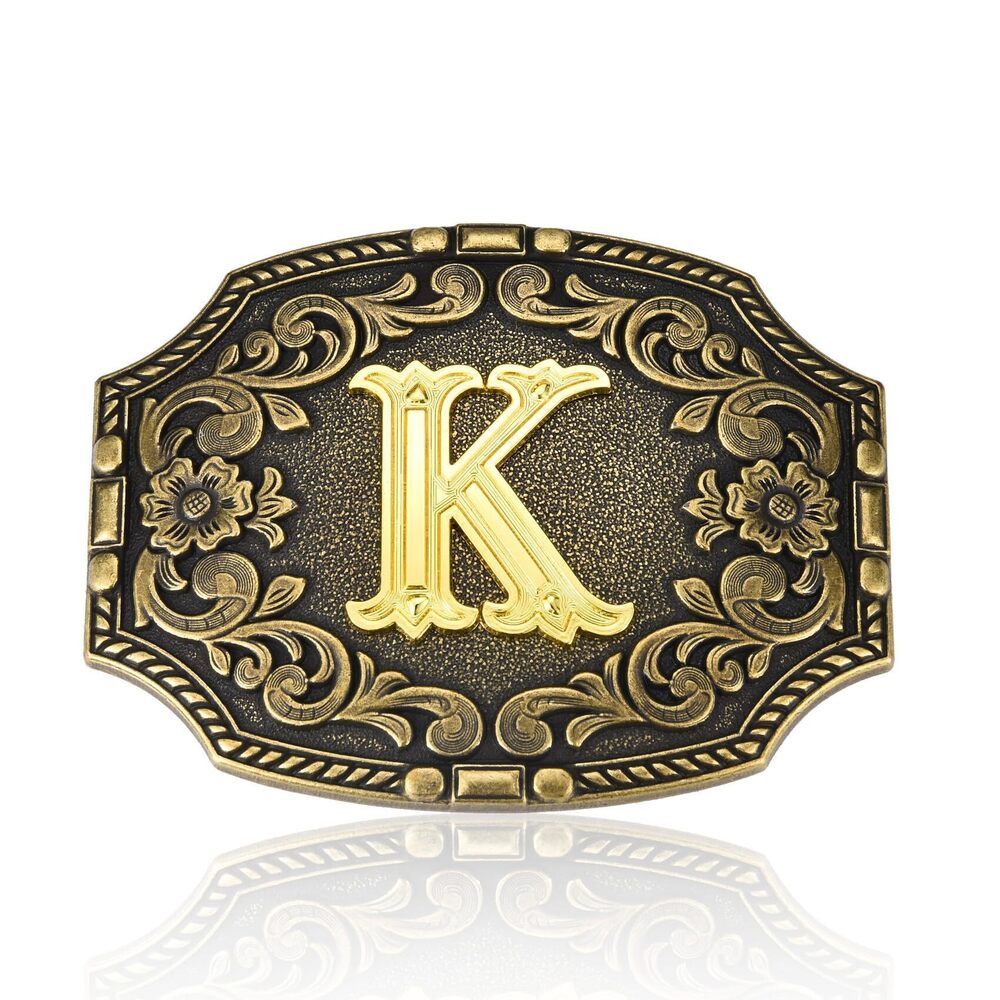 6093 Western Initial Letter ABC to XYZ Belt Buckle - Antique Golden Capital